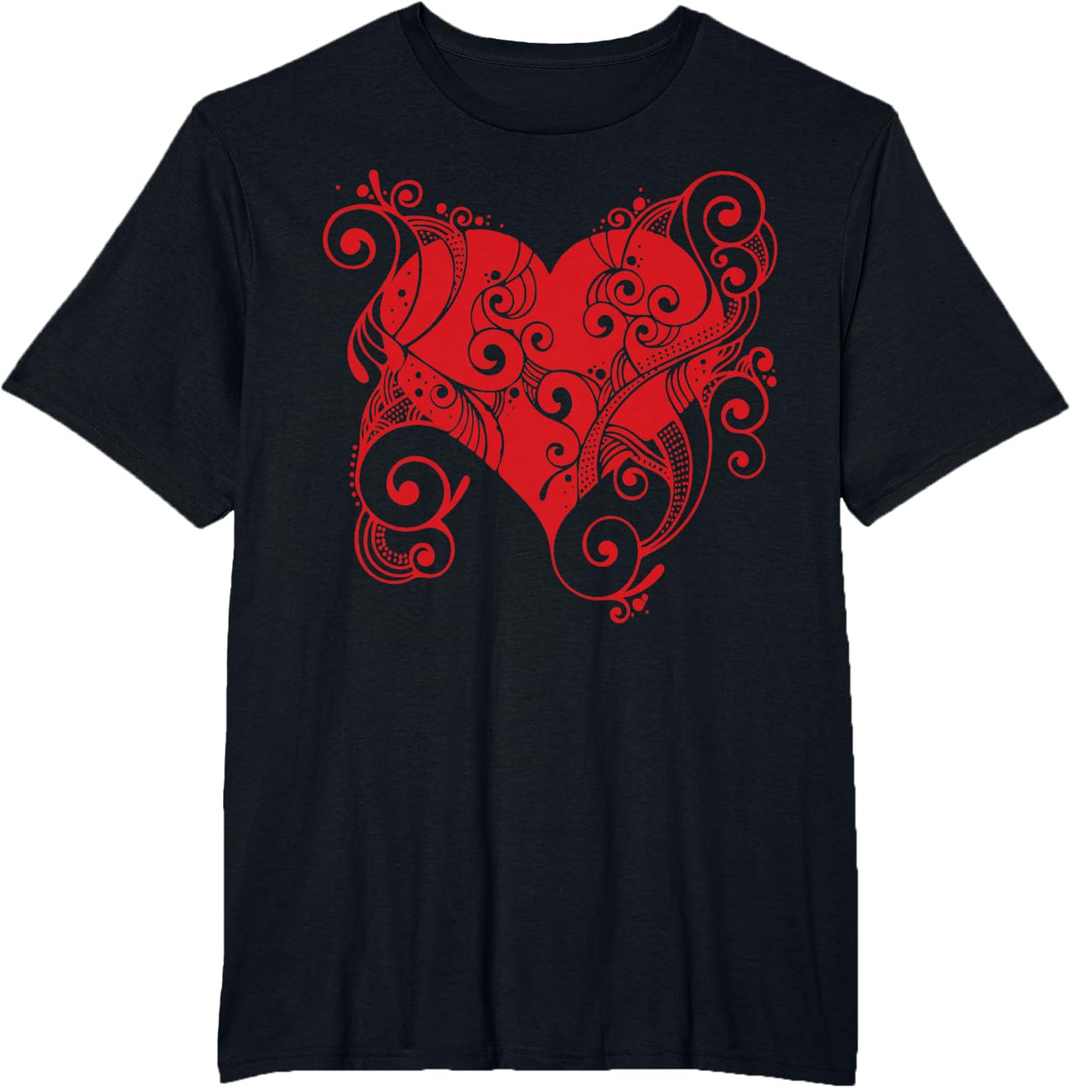 Beautiful Ornate Heart Celebrate Love and Valentine's Day T-Shirt - Black