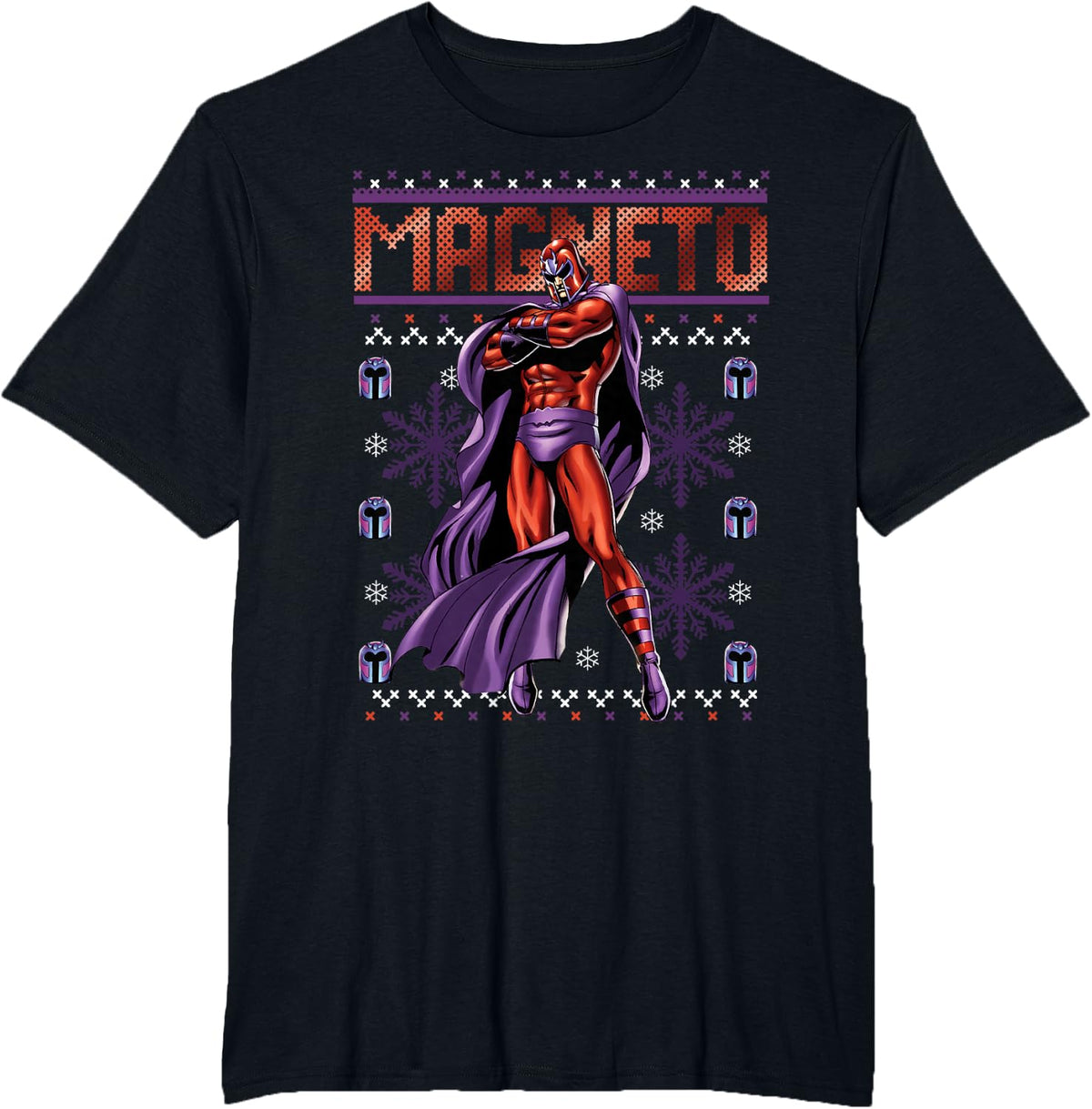 Marvel X-Men Magneto Purple Ugly Christmas Sweater T-Shirt - Black
