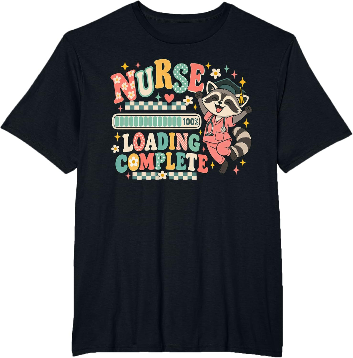 Nurse Loading Complete Nursing School Graduate T-Shirt - Black