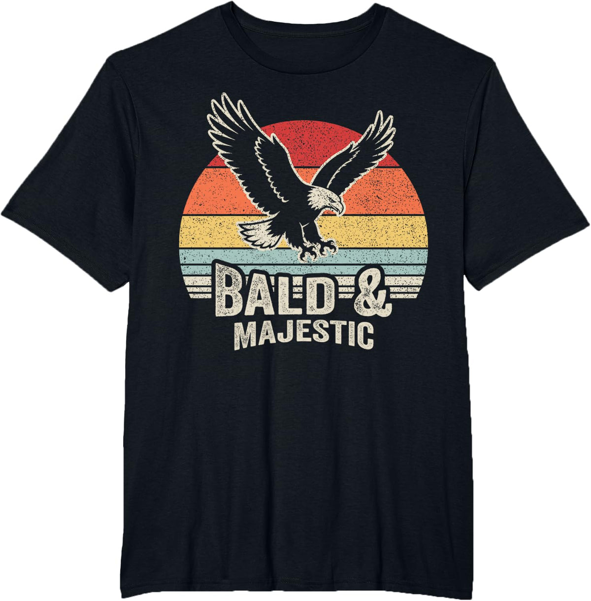 Bald & Majestic Funny Eagle Retro Graphic T-Shirt - Black