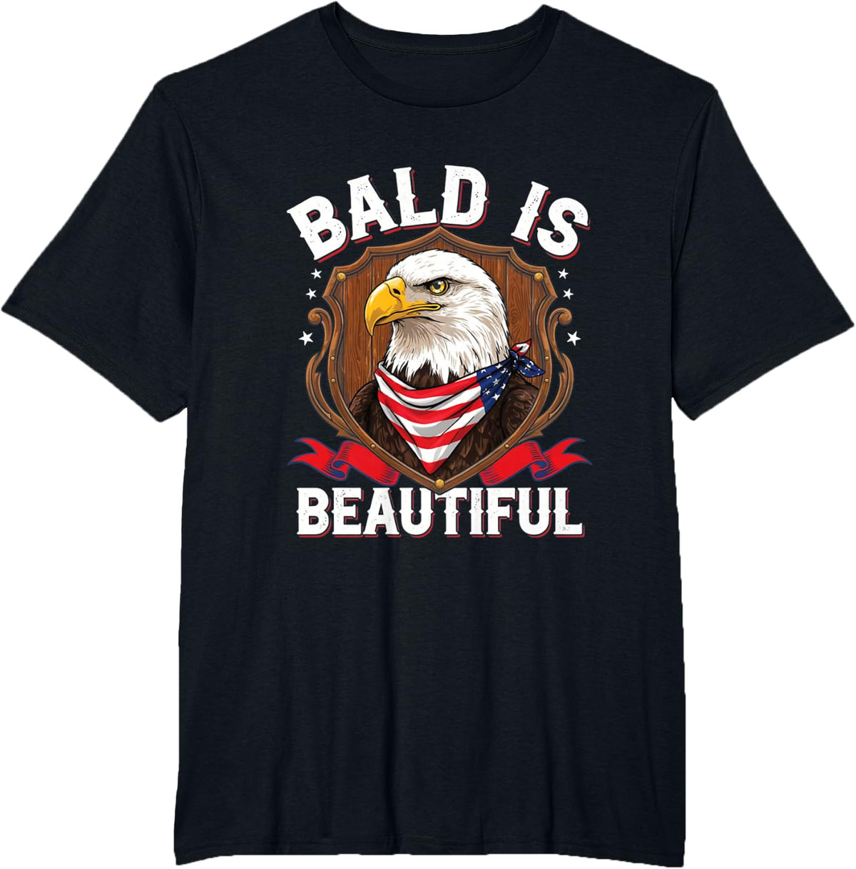 Bald is Beautiful Patriotic Bald Guy Humor T-Shirt - Black
