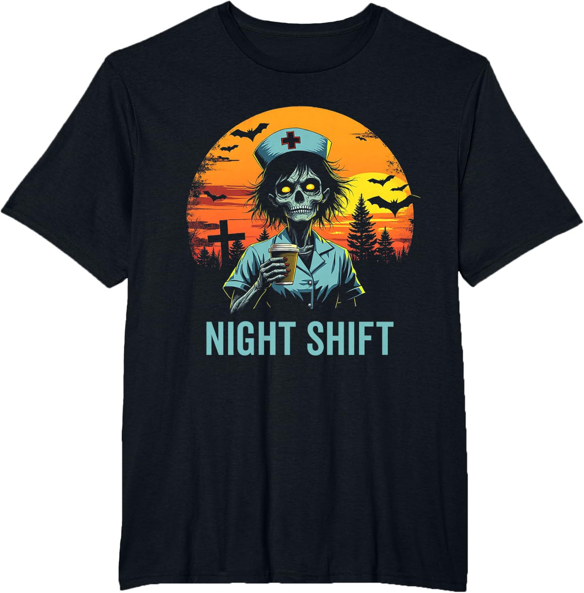 Night Shift Nurse Halloween Zombie Nurse Nursing Costime T-Shirt - Black