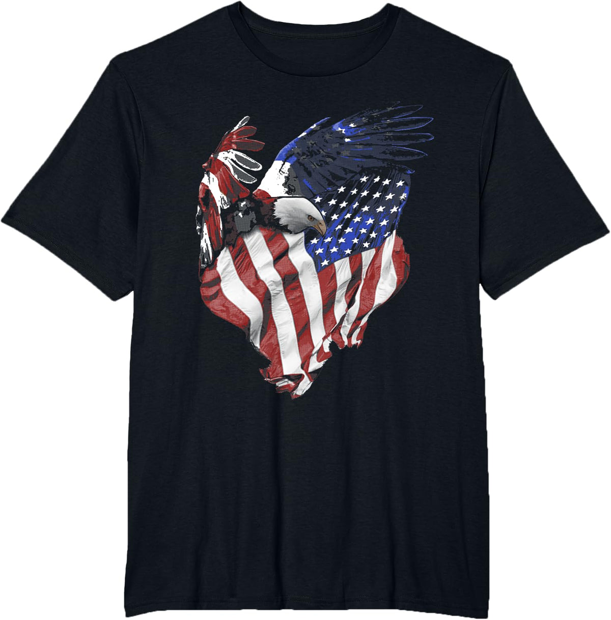 American Flag and Bald Eagle Patriotic T-Shirt - Black