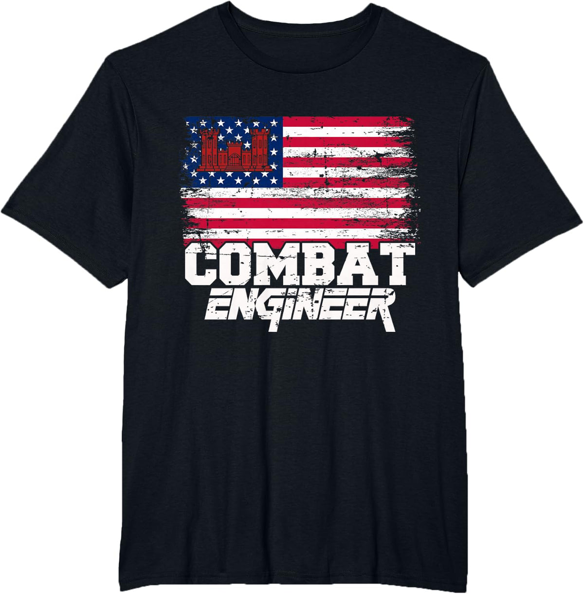 American Flag Combat Engineer T-Shirt - Black