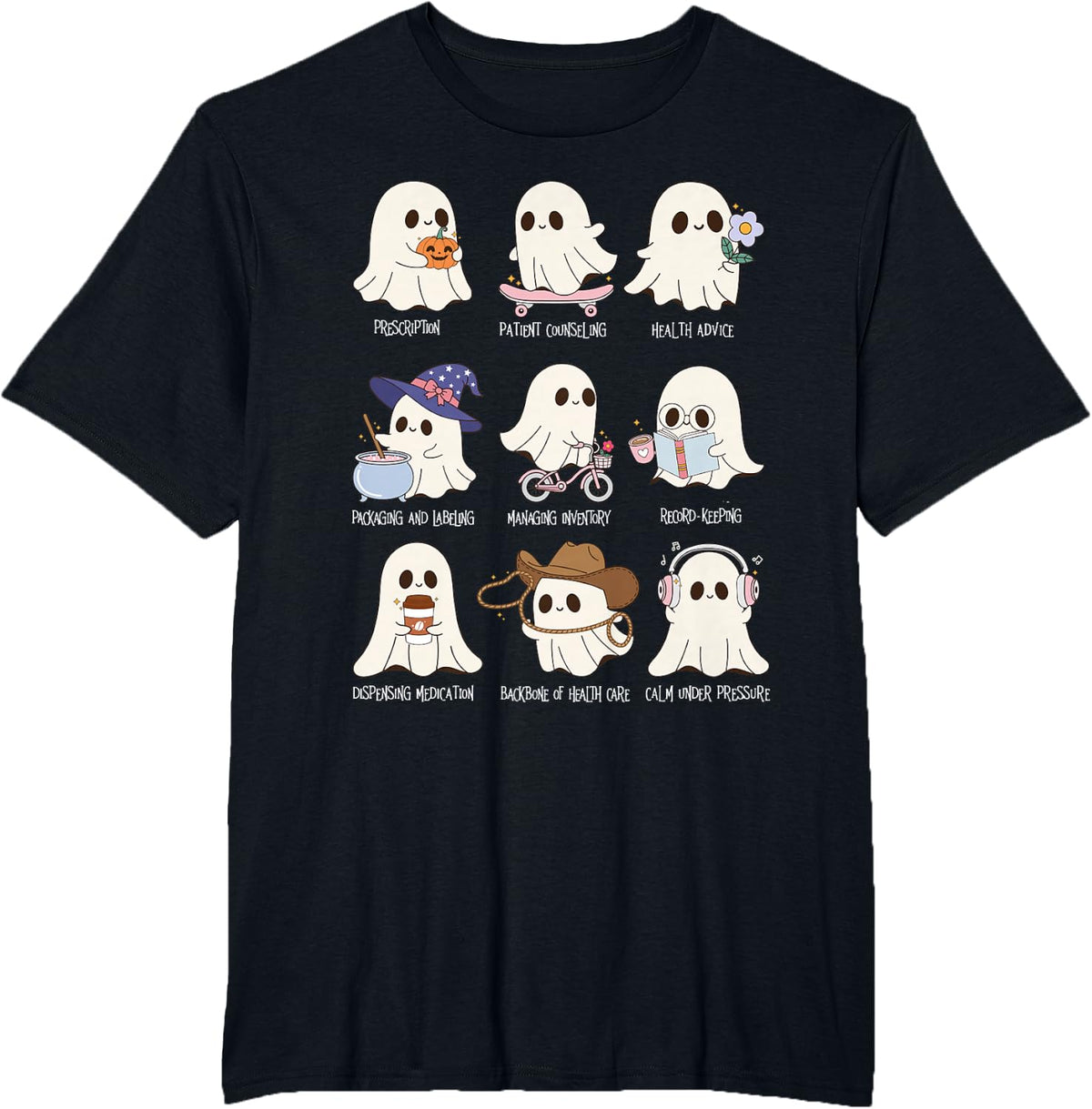 Pharmacy Technician Spooky Ghost Halloween Pharmacist Tech T-Shirt - Black