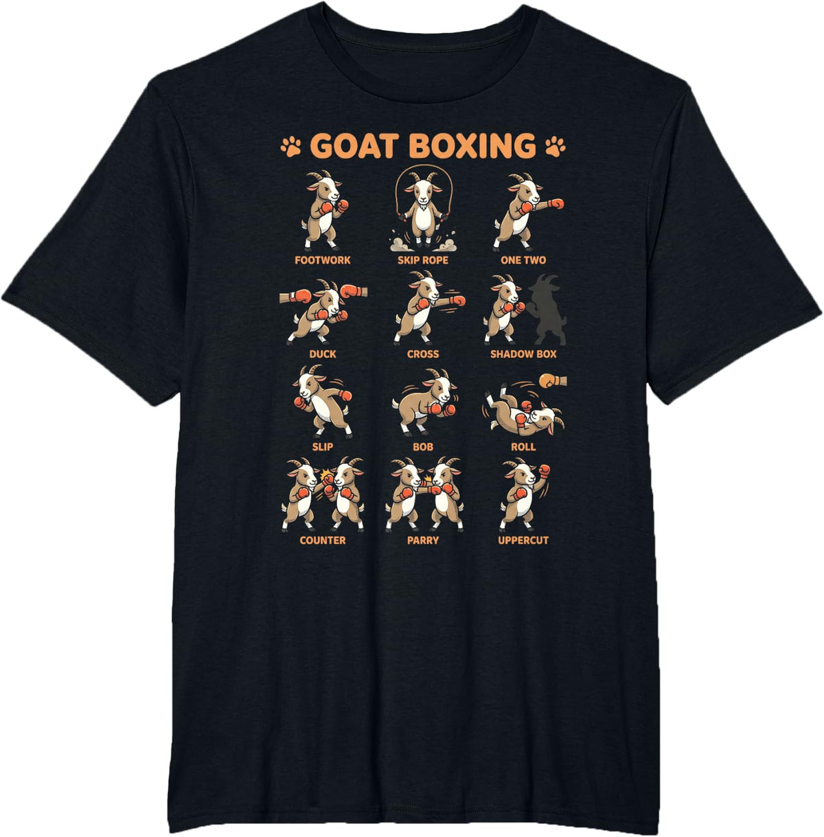 Goat Boxing Comic Poses Cute Funny Animal Chart T-Shirt - Black