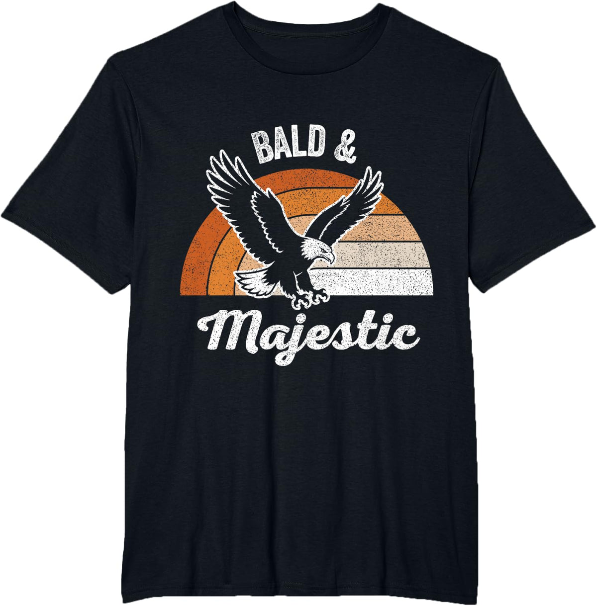 Bald & Majestic Funny Eagle Retro Sunset Graphic T-Shirt - Black