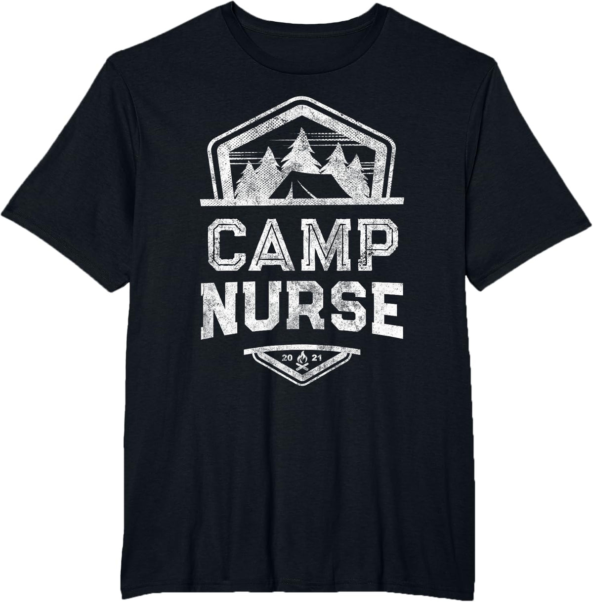 Vintage CAMP NURSE Camping Trip Campground Staff Camper Crew T-Shirt - Black