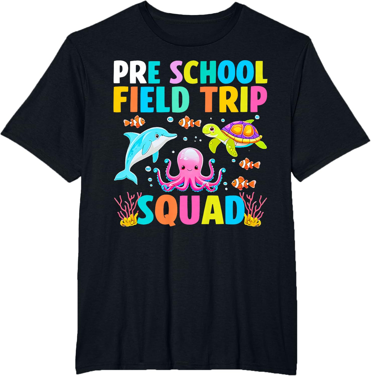 Pre School Field Trip Squad Aquarium Matching Teacher Kid T-Shirt - Black