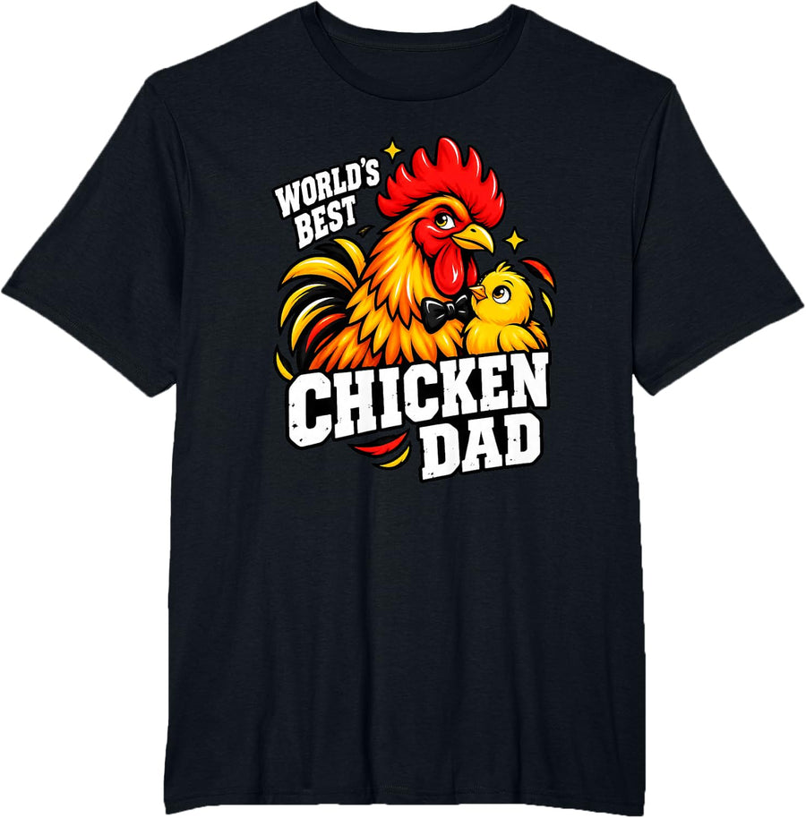 Worlds Best Chicken Dad Shirt with Rooster and Chick T-Shirt - Black