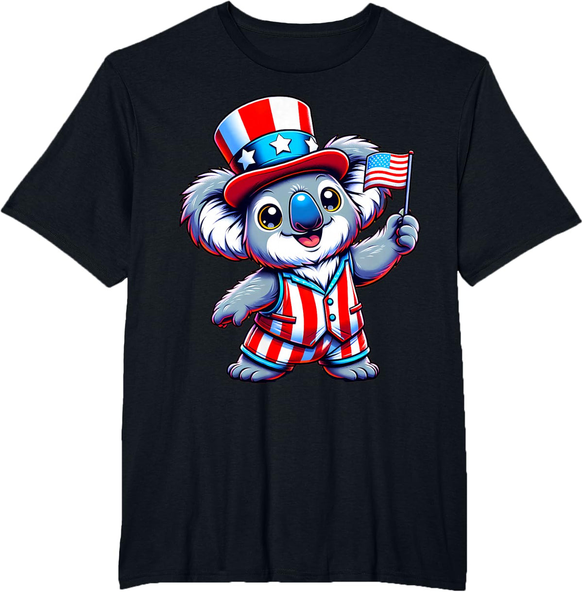 Koala Happy 4th of July Independence Day Men Women Kids T-Shirt - Black
