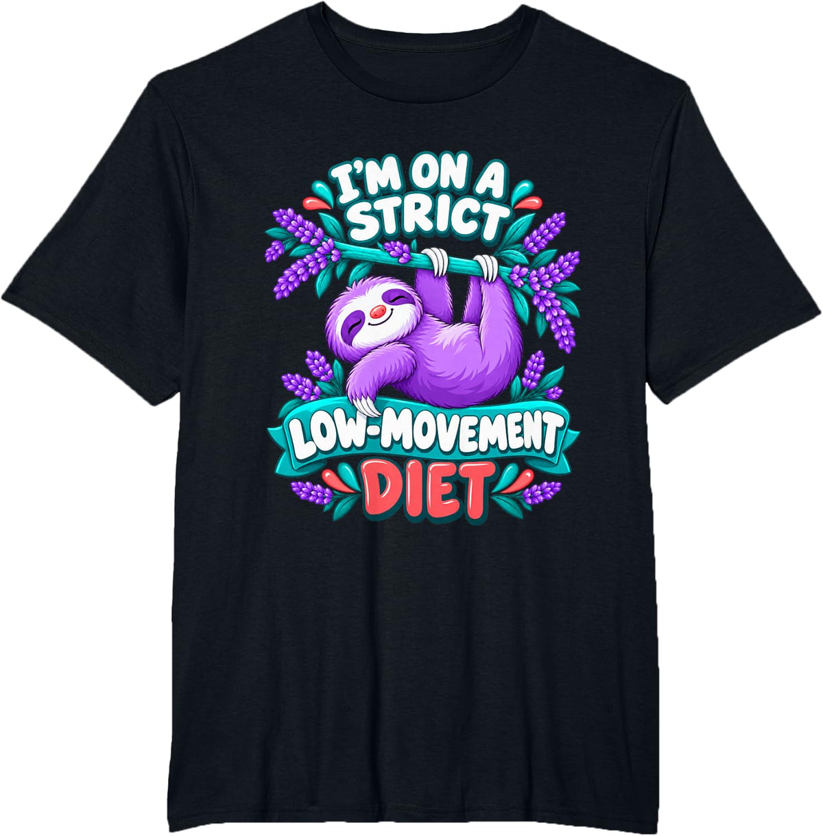 Funny Low-Movement Diet Sloth T-Shirt - Black