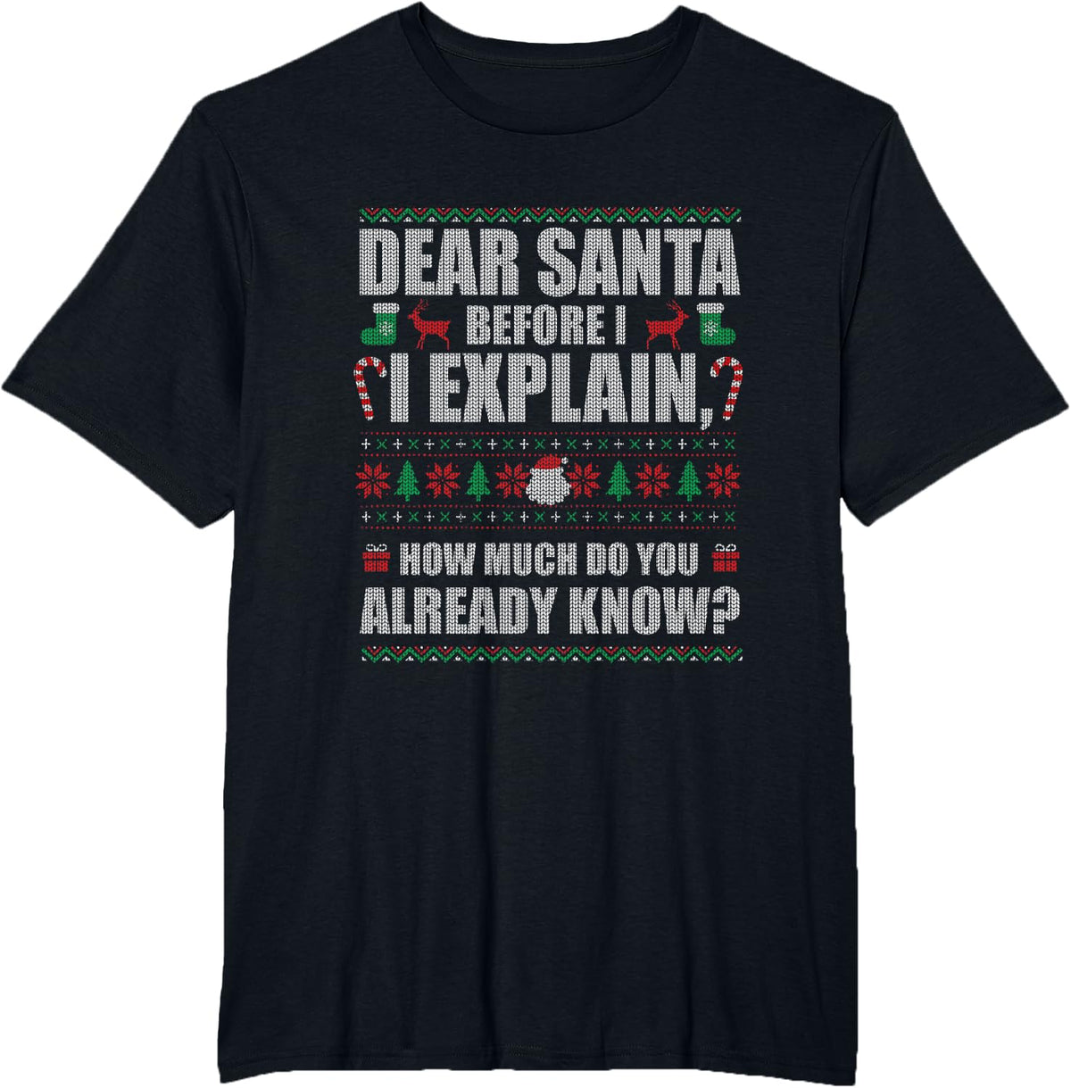 Santa Explain How Much Do You Know Ugly Christmas Sweater T-Shirt - Black