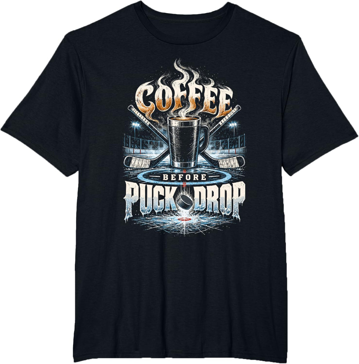 Ice Hockey Player Coffee Before Puck Drop T-Shirt - Black