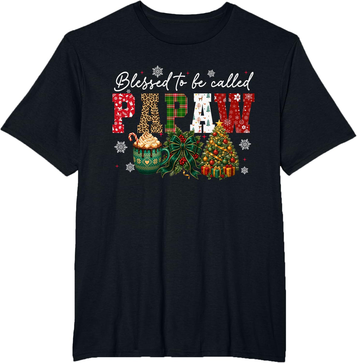 Blessed to Be Called Papaw Christmas Papaw T-Shirt - Black