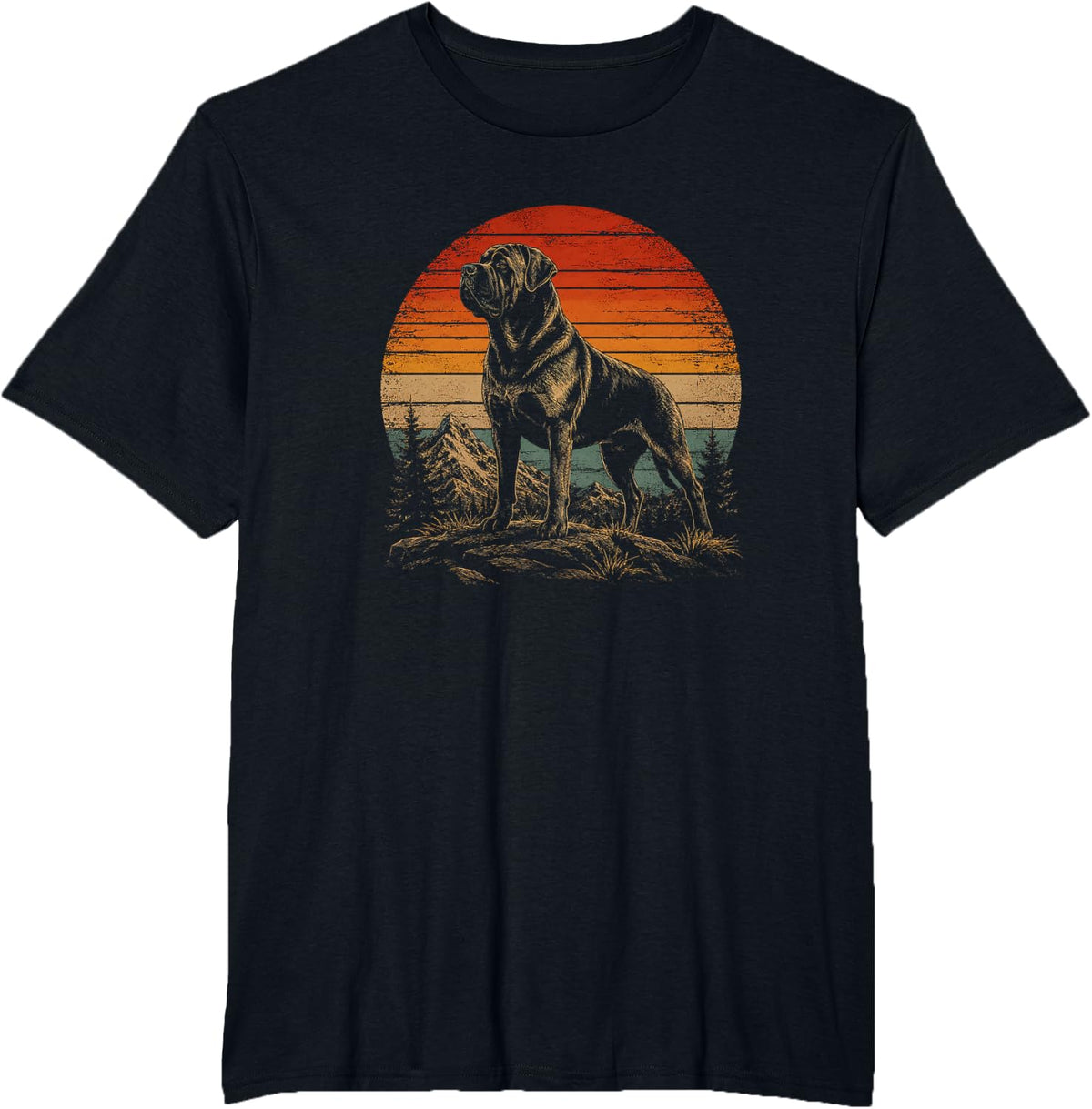 Retro English Mastiff Artwork Design T-Shirt - Black