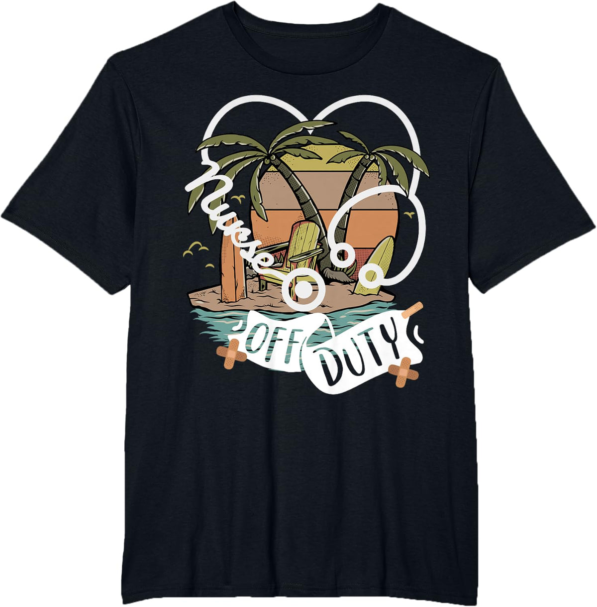 Nurse Off Duty Stethoscope Heart Shaped Hawaiian Vacation T-Shirt - Black