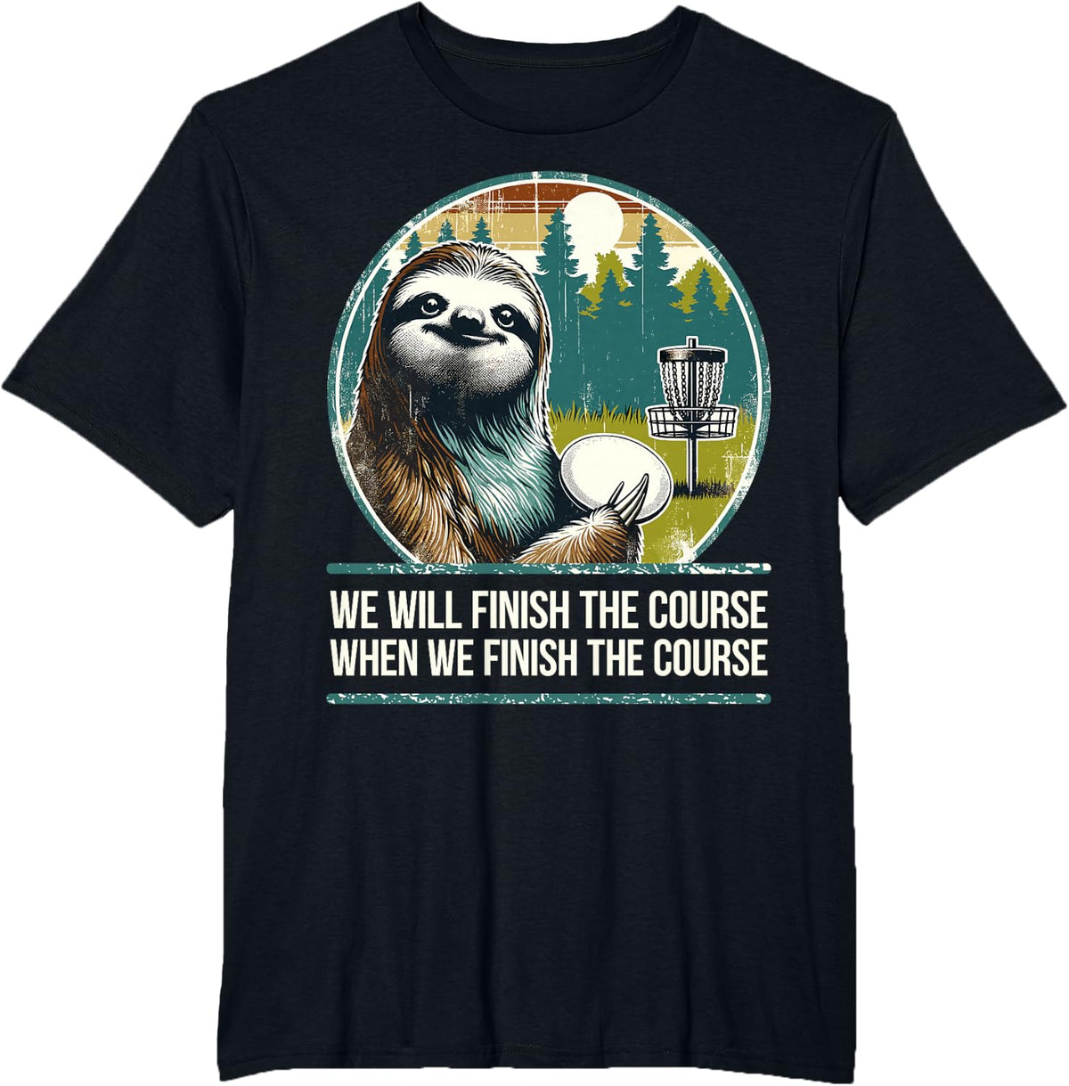 Disc Golfer I Sloth Disc Golf Player T-Shirt - Black
