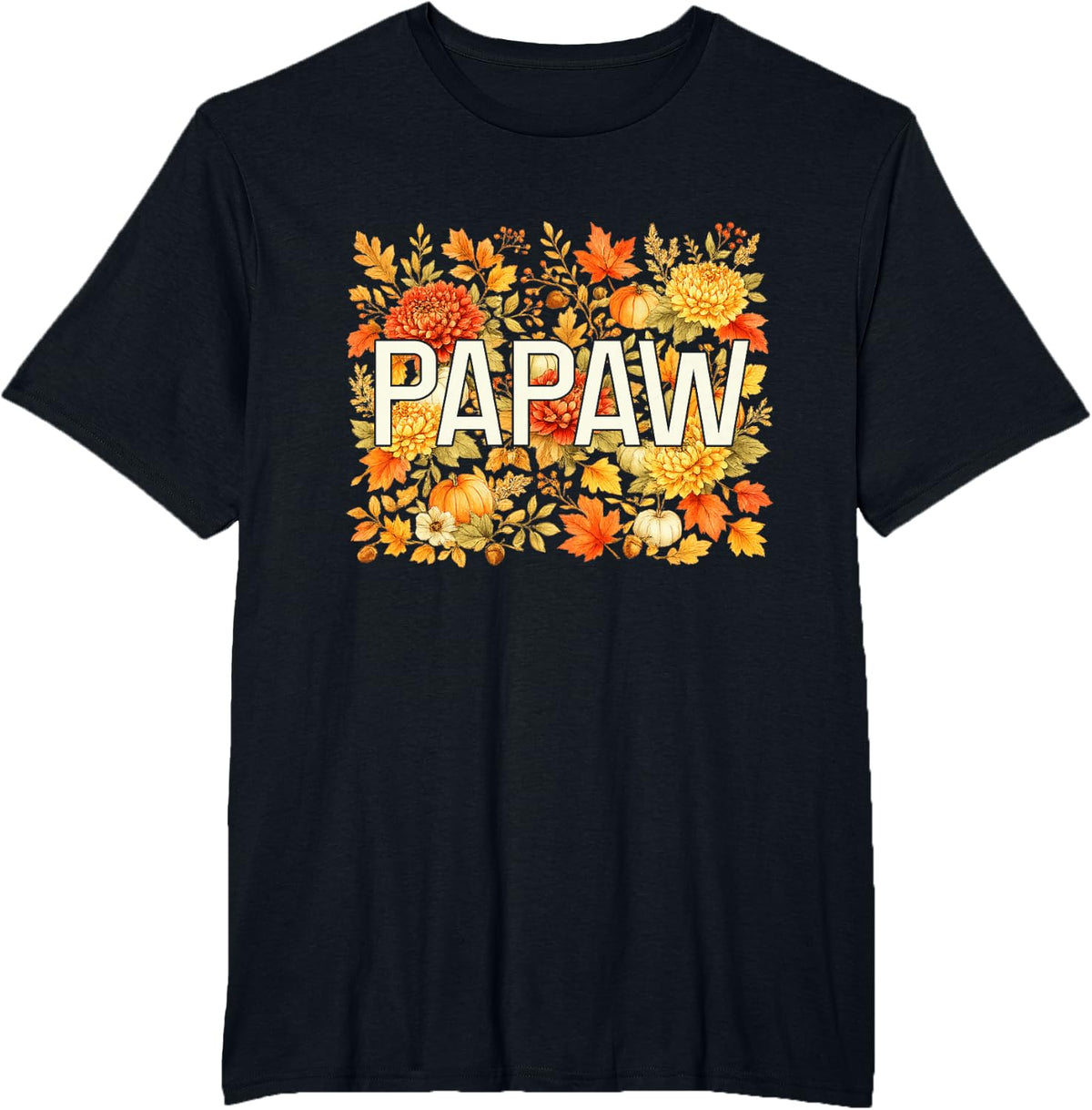 Papaw Fall Leaves Autumn Thanksgiving T-Shirt - Black