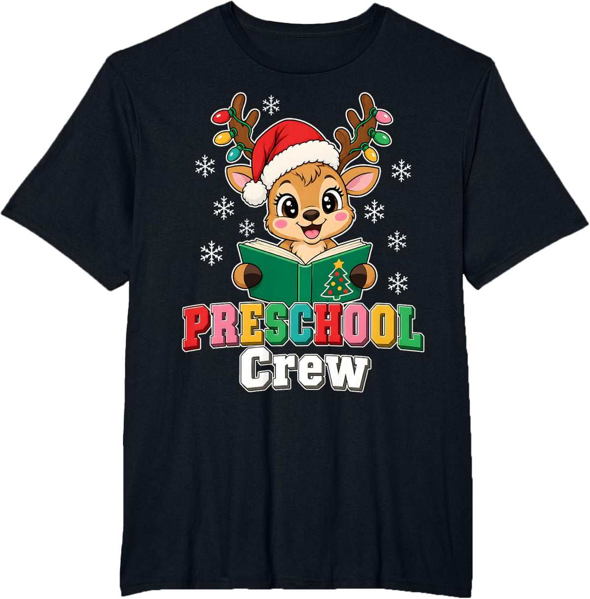 Preschool Teacher Christmas Shirt Crew Reading Reindeer T-Shirt - Black