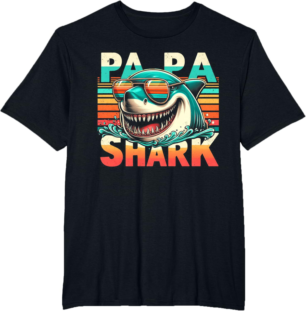 Papa Shark Funny Shark Tee Family shark matching Dad T-Shirt - Black