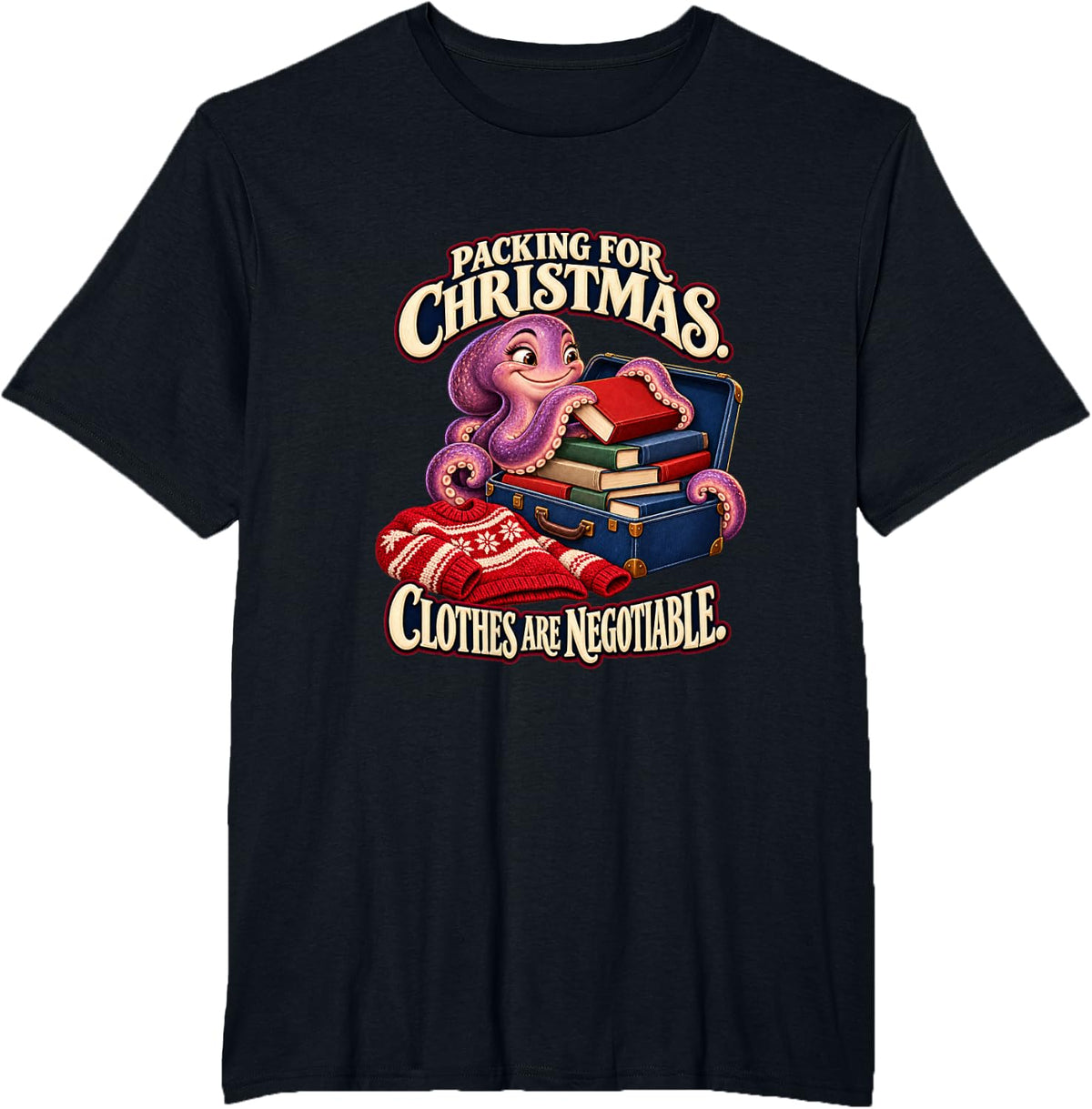 Christmas Reader Suitcase Full of Books T-Shirt - Black