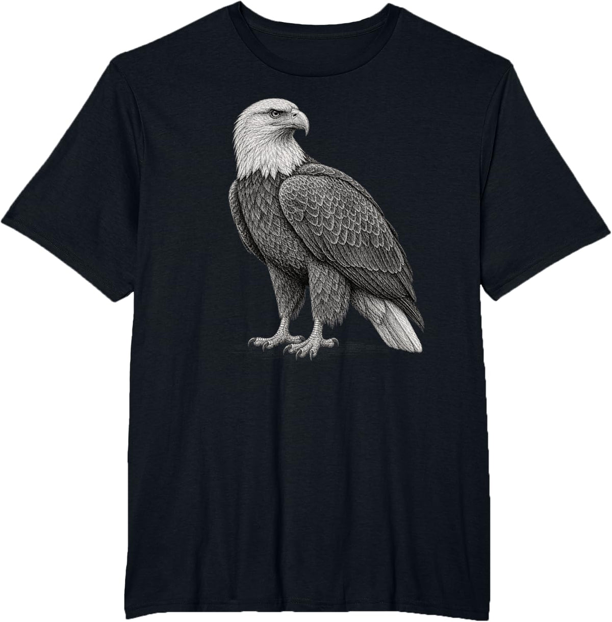 Bald Eagle Realistic American Bird Sketch Graphic T-Shirt - Black
