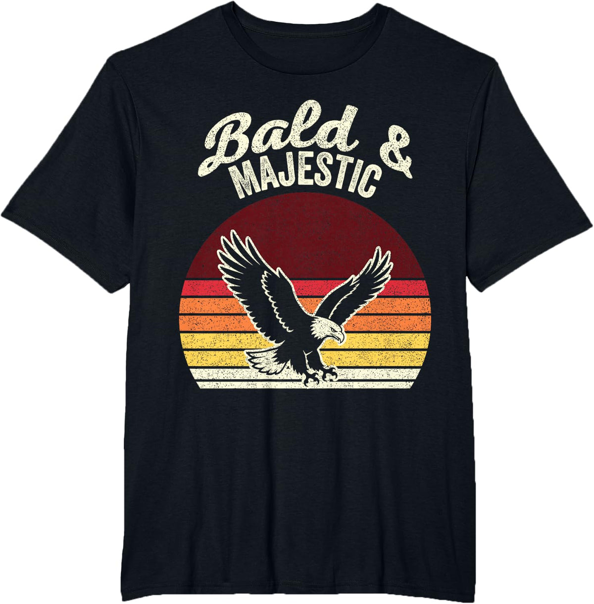 Bald and Majestic Funny Eagle Retro Graphic T-Shirt - Black