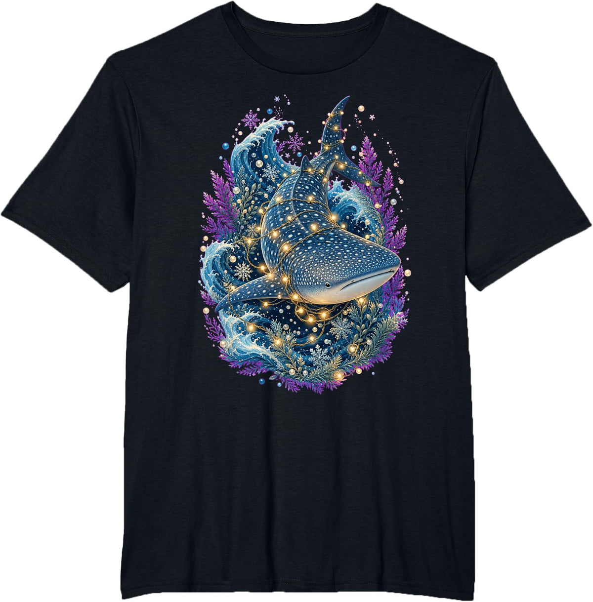 Winter Lights Whale Shark Wildlife Animal T-Shirt - Black
