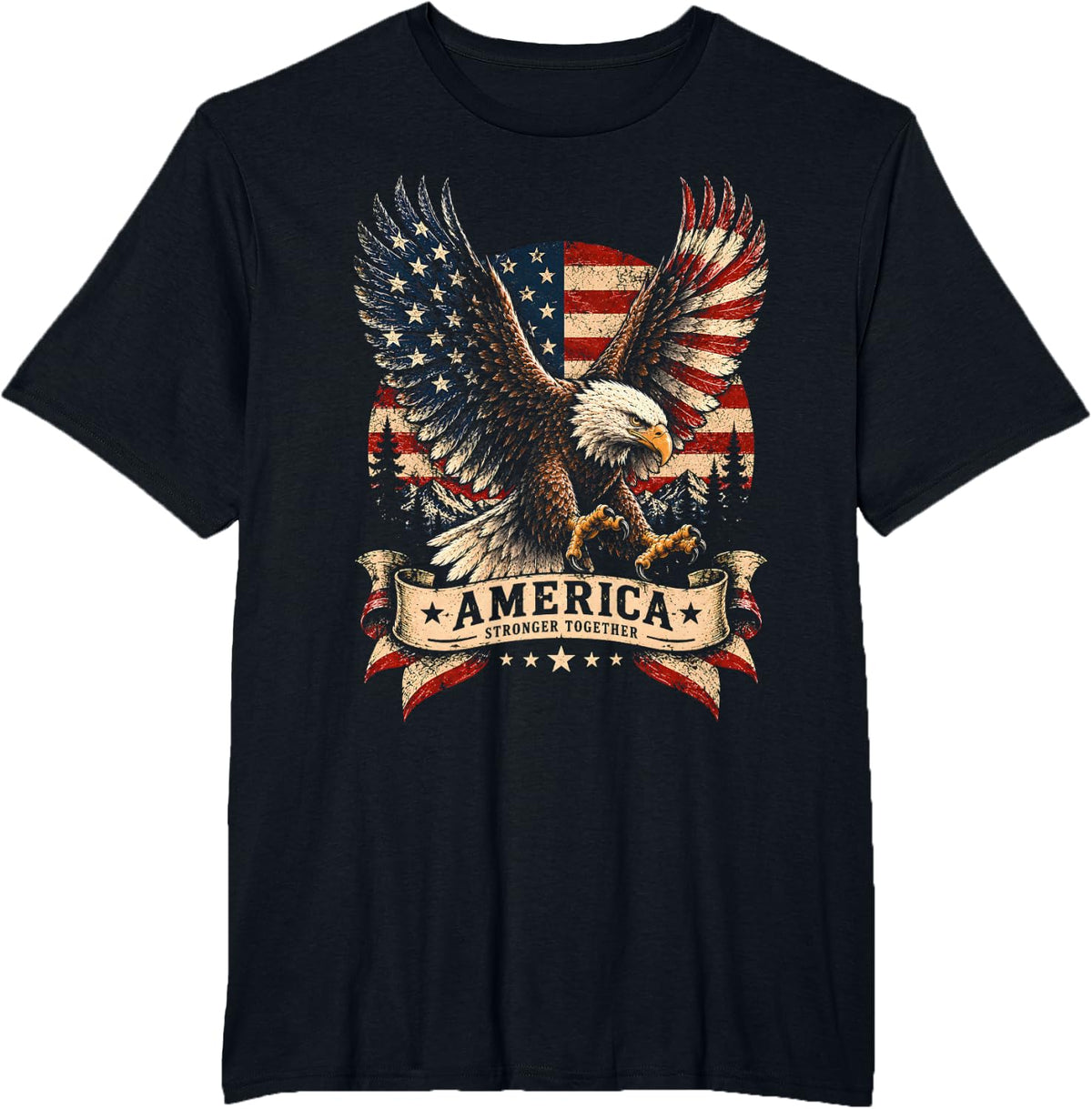 Bald Eagle American Flag T-Shirt - Black