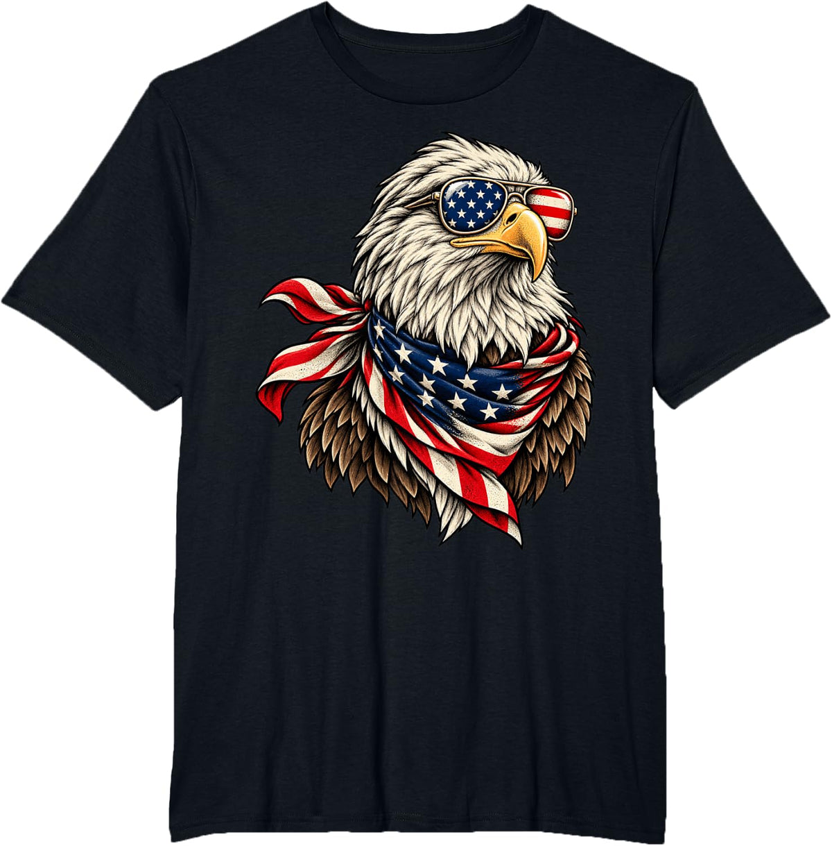 Bald Eagle American Flag Sunglasses Bandana 4th of July T-Shirt - Black
