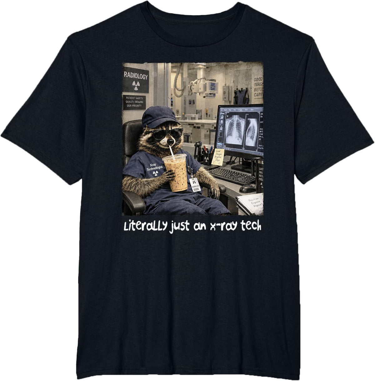 Support Your Local X-ray Techs Raccoon Radiologist Rad Tech T-Shirt - Black