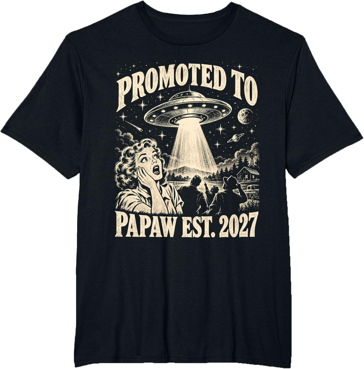 Promoted to Papaw Est 2027 UFO Vintage T-Shirt - Black