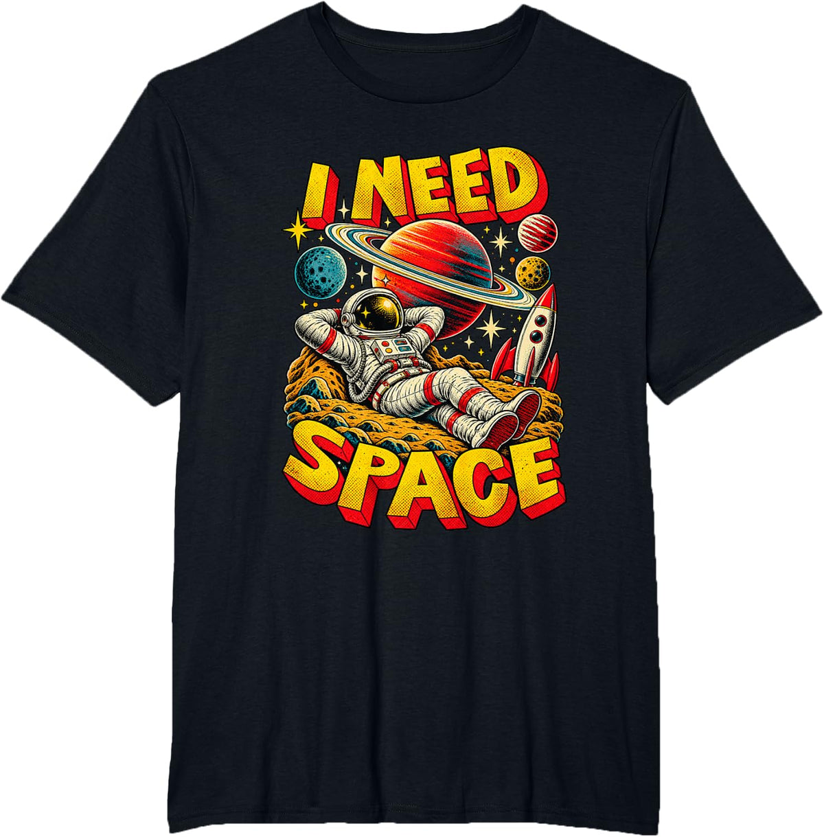 I Need Space Retro Astronaut Vintage Sci Fi Comic Design T-Shirt - Black
