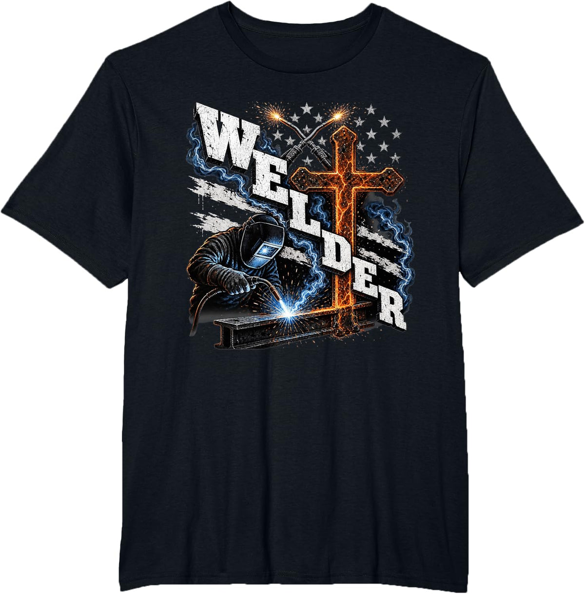 American Flag Christian Welder Welding T-Shirt - Black