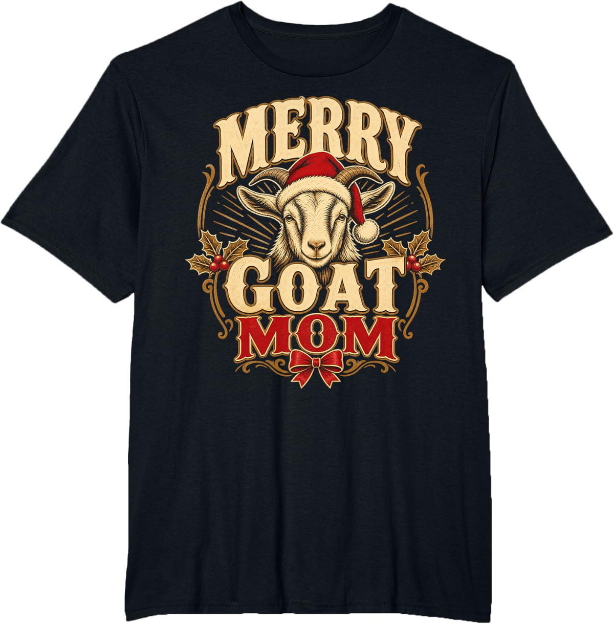 Merry Goat Mom Christmas T-Shirt - Black