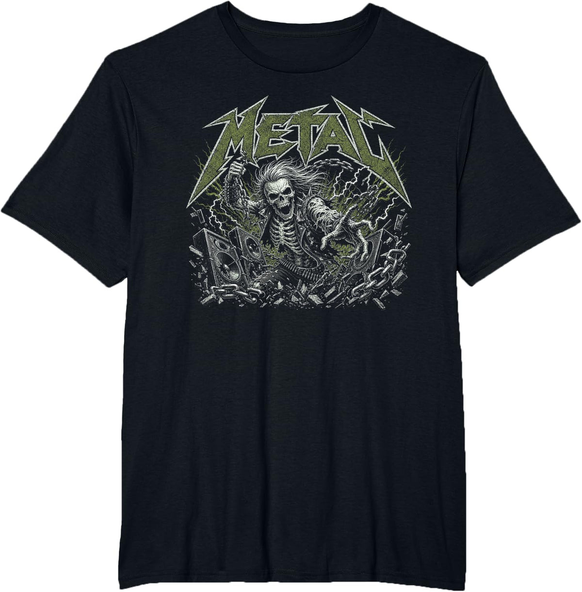 Metal Metalhead Skeleton Skull Heavy Death Black Thrash T-Shirt - Black