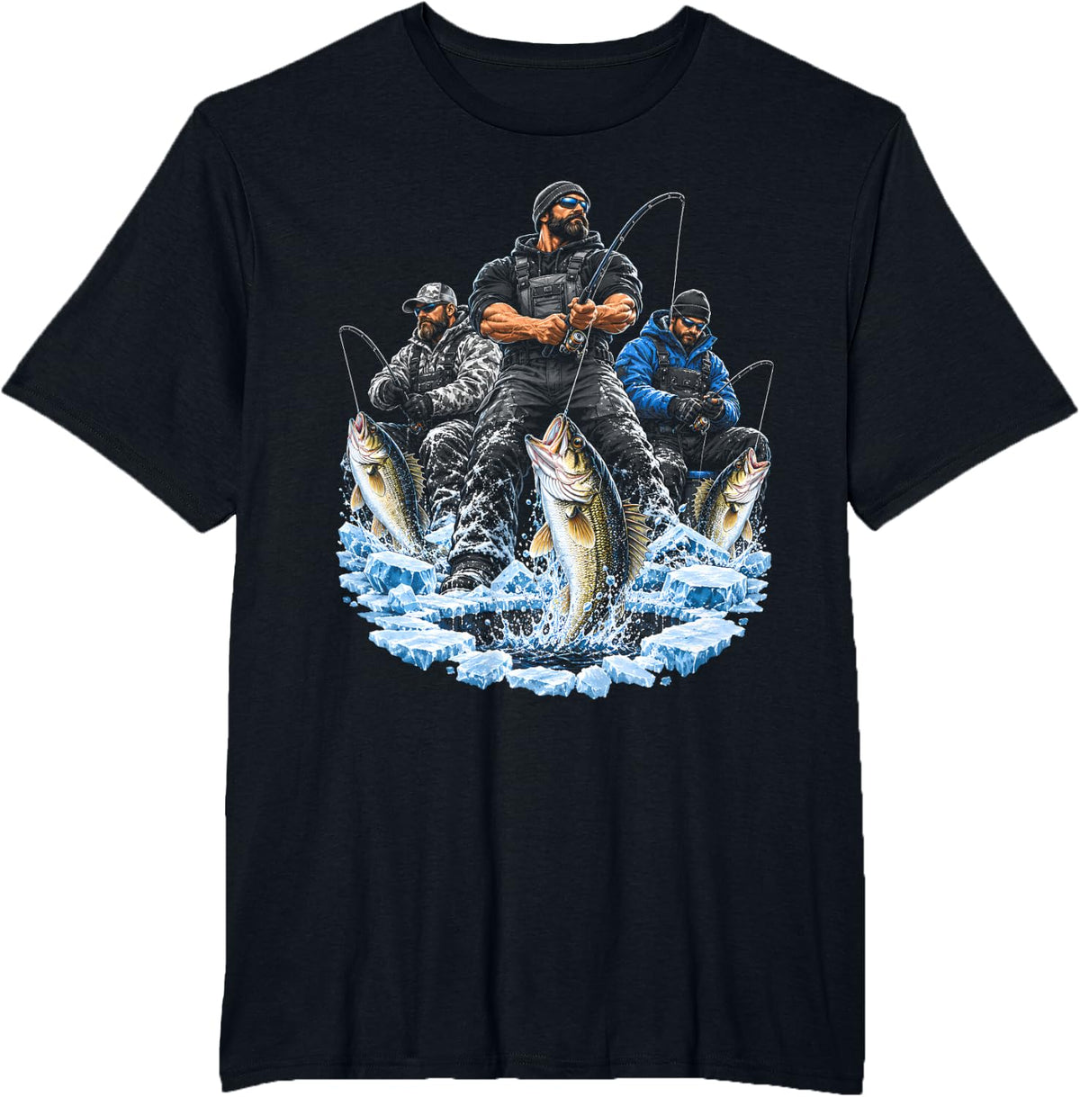 Ice Fishing Walleye Anglers Frozen Lake Fishermen T-Shirt - Black