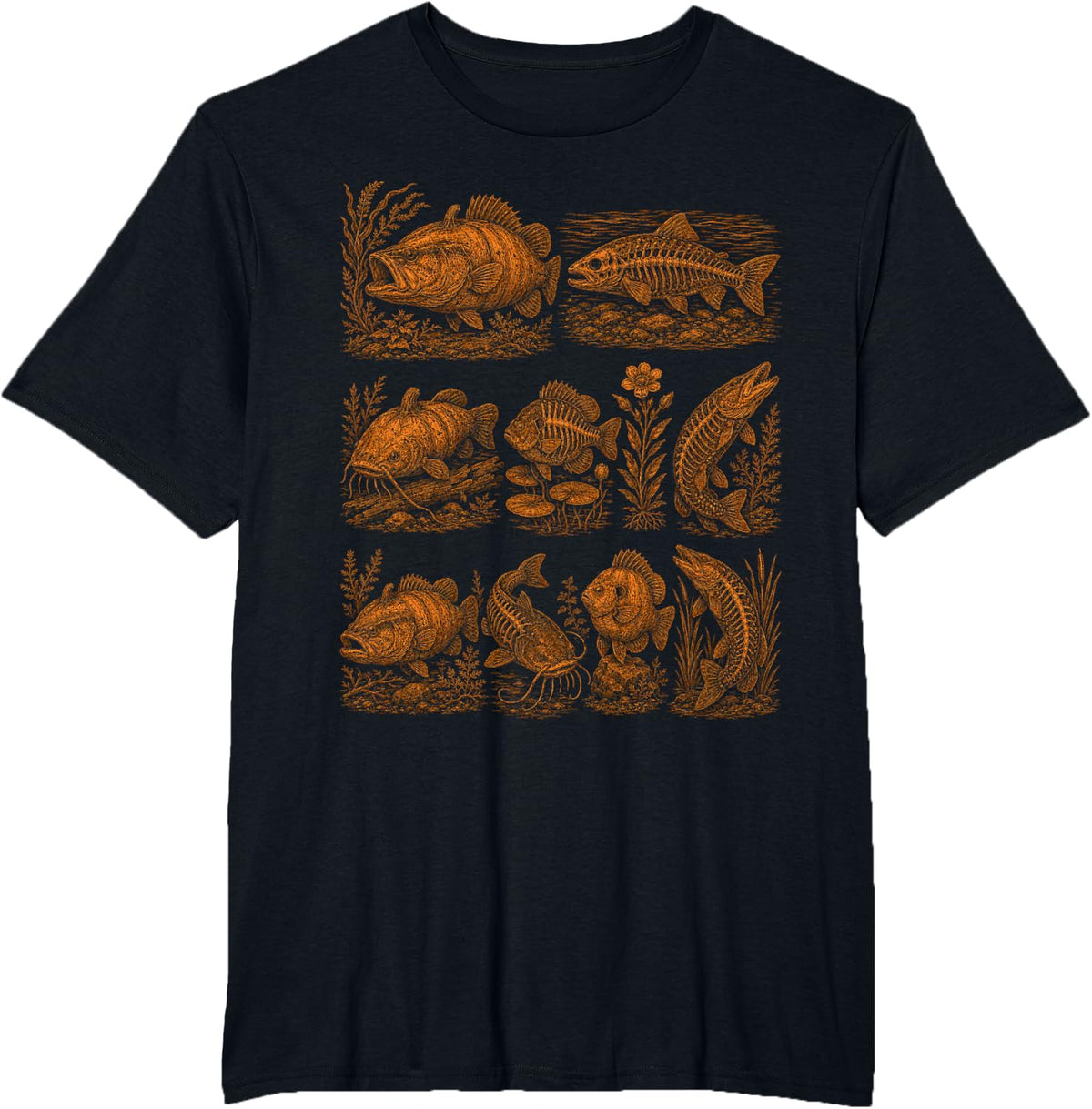 Halloween Trout Fish Skeleton T-Shirt - Black