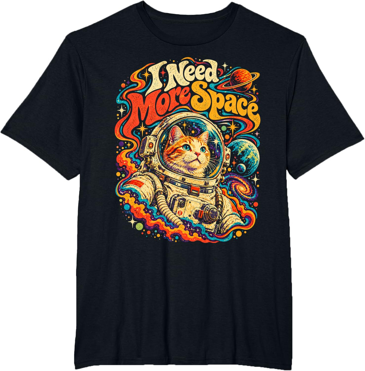 Space Suit Cat - Cat Astronaut I Need More Space Feline T-Shirt - Black