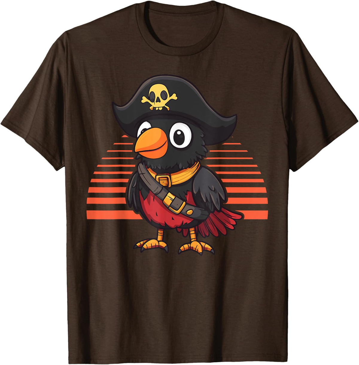 Cute Pirate Crow Raven Bird T-Shirt - Brown