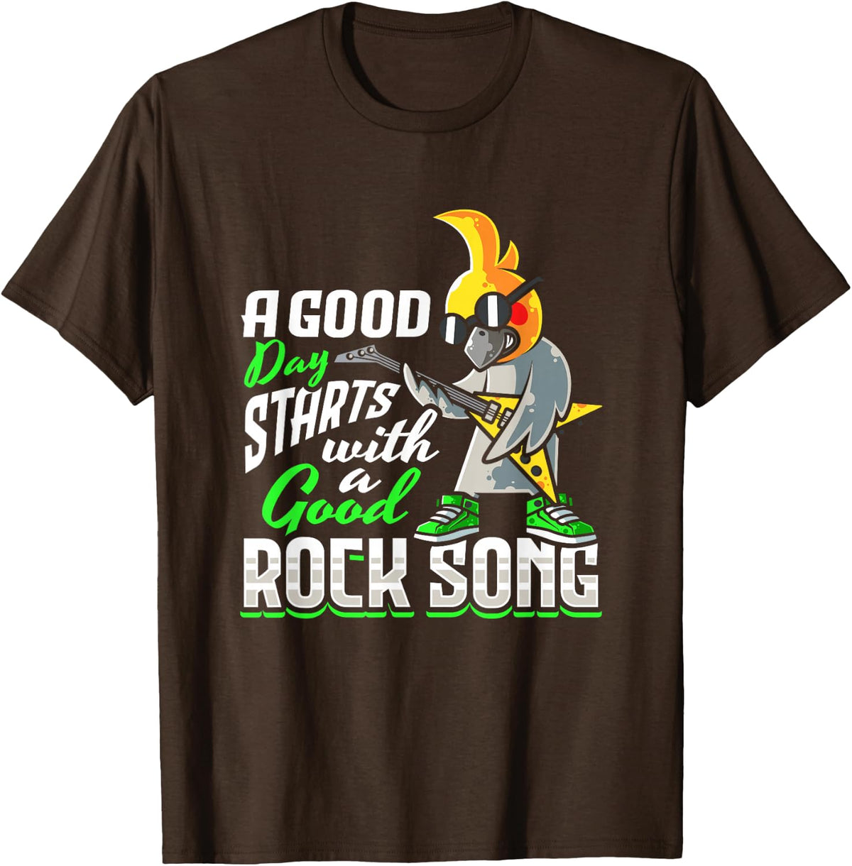 Cockatiel Bird Rock n Roll Design for a Rock music lover T-Shirt - Brown