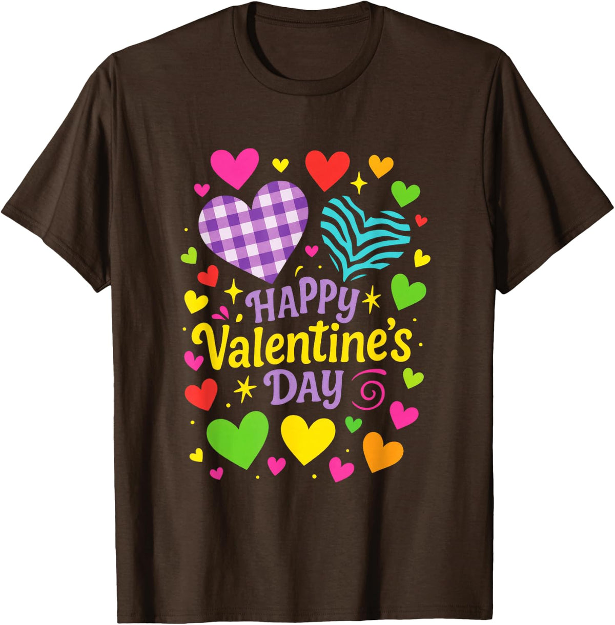 Happy Valentine's Day - Hearts Love T-Shirt - Brown