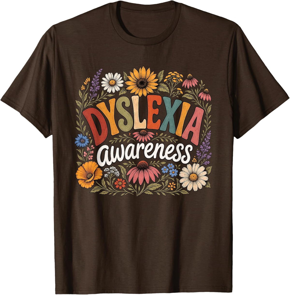 Floral Dyslexia Awareness Specialist T-Shirt - Brown