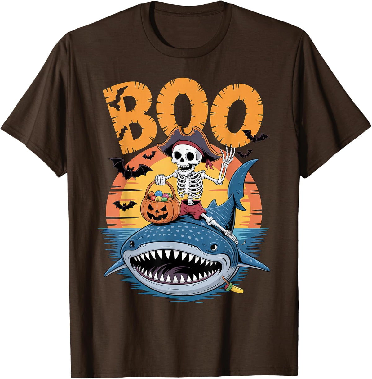 Spooky Whale Shark Costume on Boo Whale Shark Halloween T-Shirt - Brown