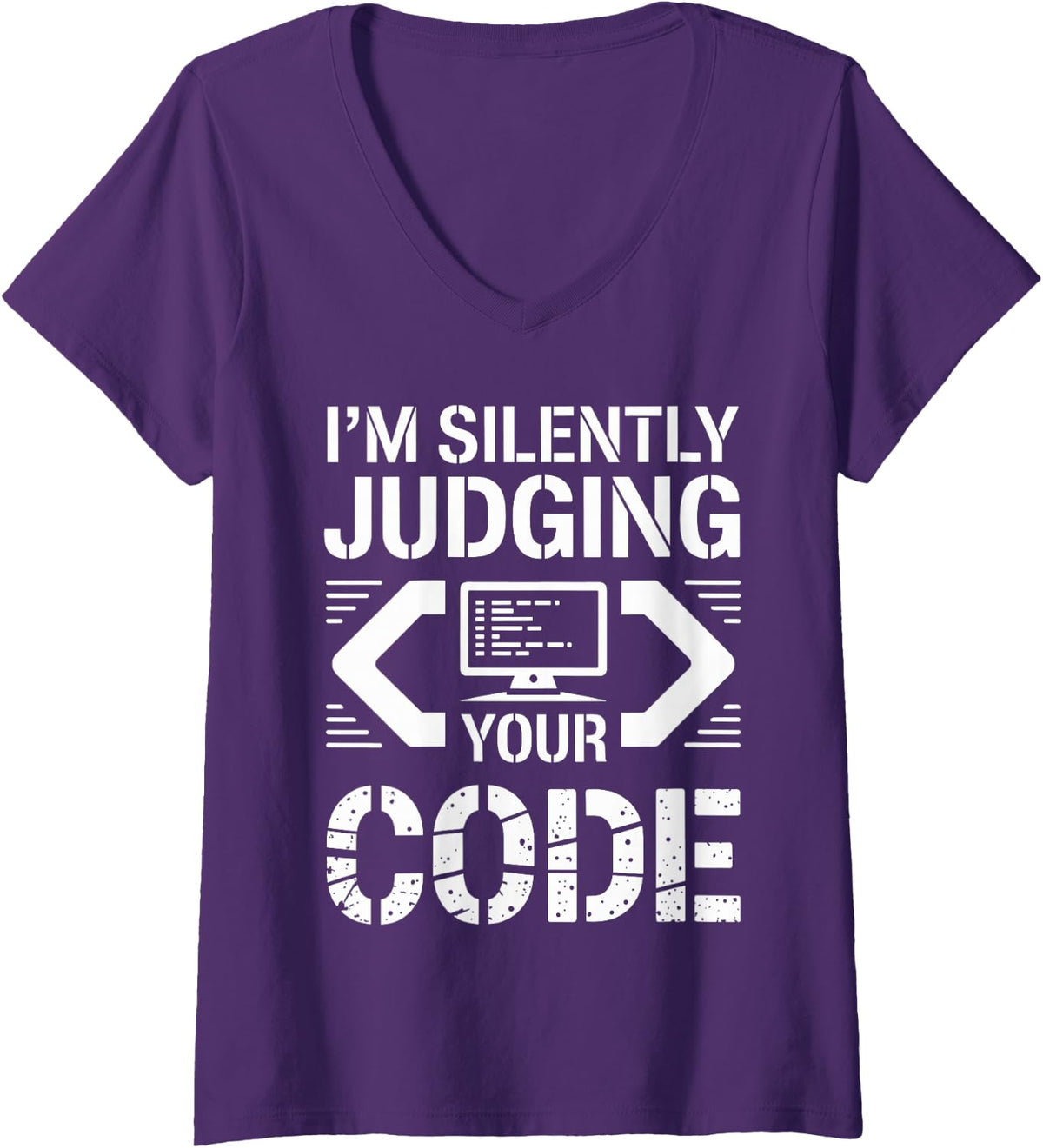Women's I'm Silently Judging Your Code Funny Programmer V-Neck T-Shirt - Purple