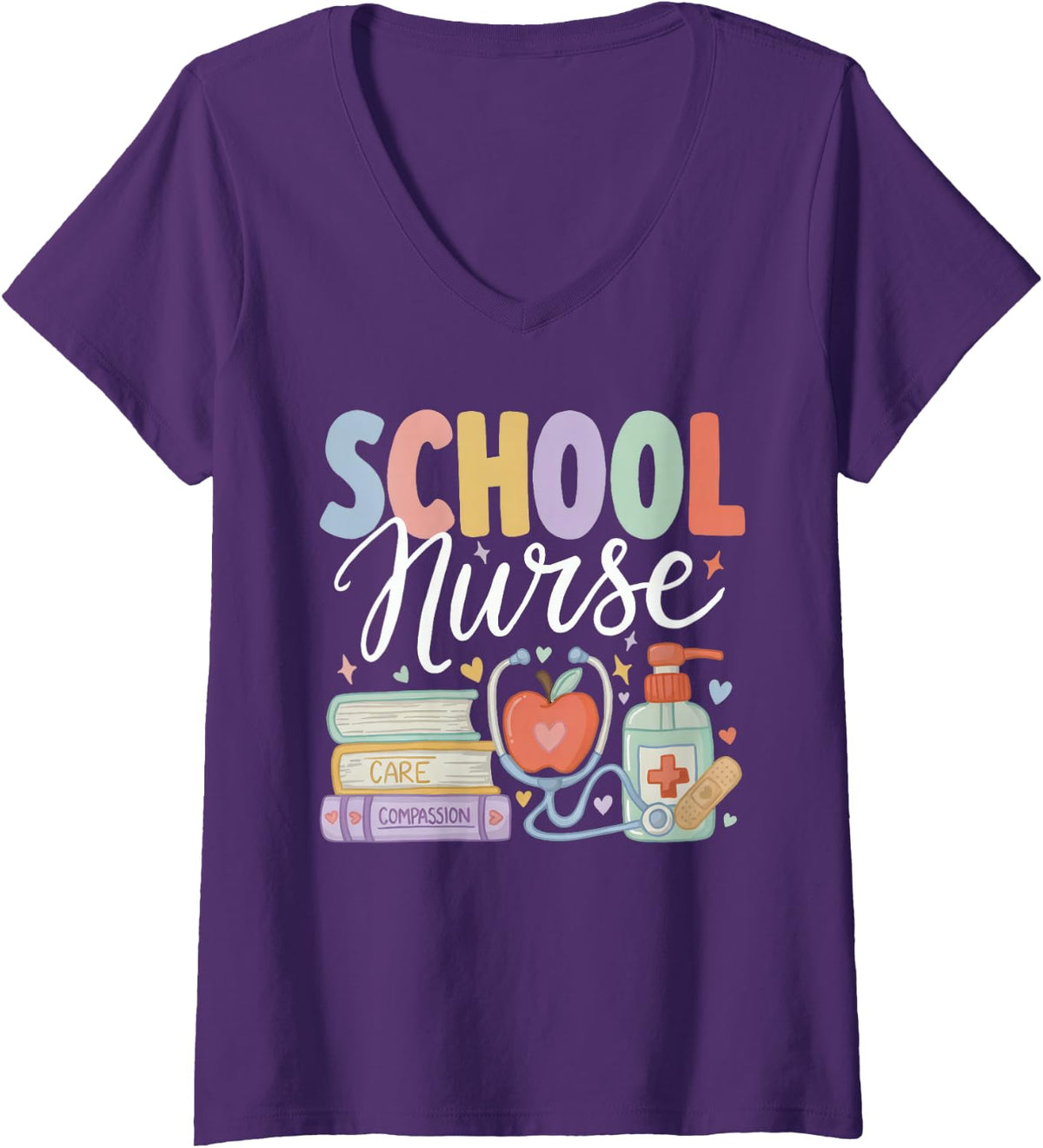 Women's Back to School Nurse V-Neck T-Shirt - Purple