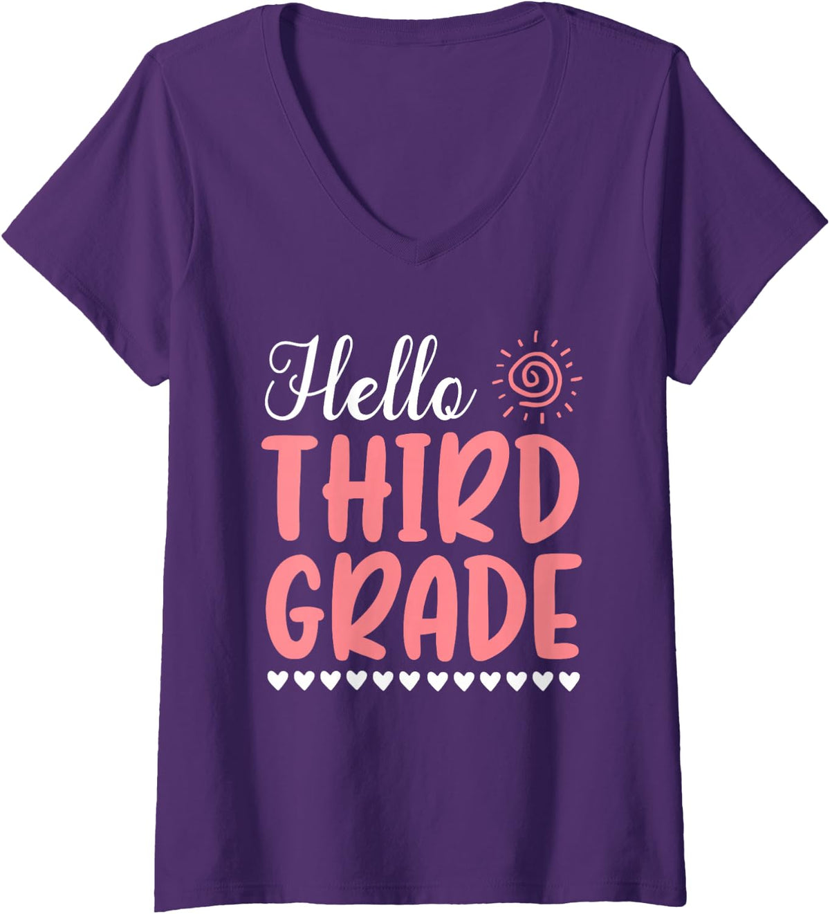 Women's Hello Third Grade Back to School Students Teachers Funny V-Neck T-Shirt - Purple