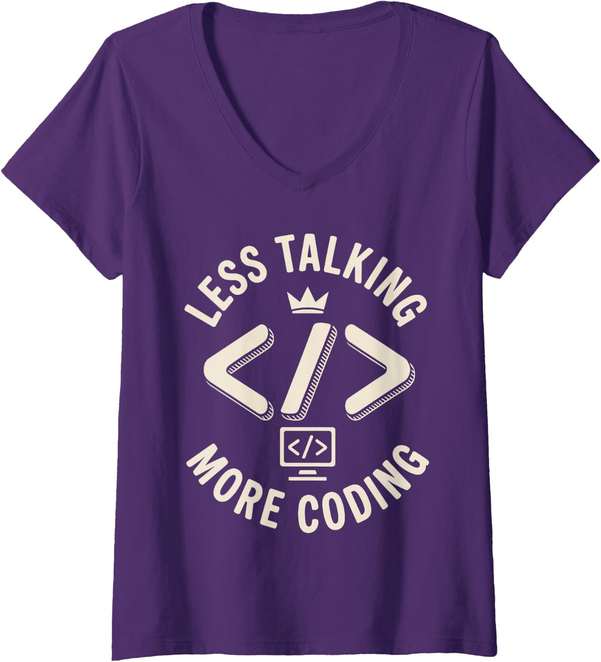 Women's Less Talking More Coding Programmer Funny Coding V-Neck T-Shirt - Purple