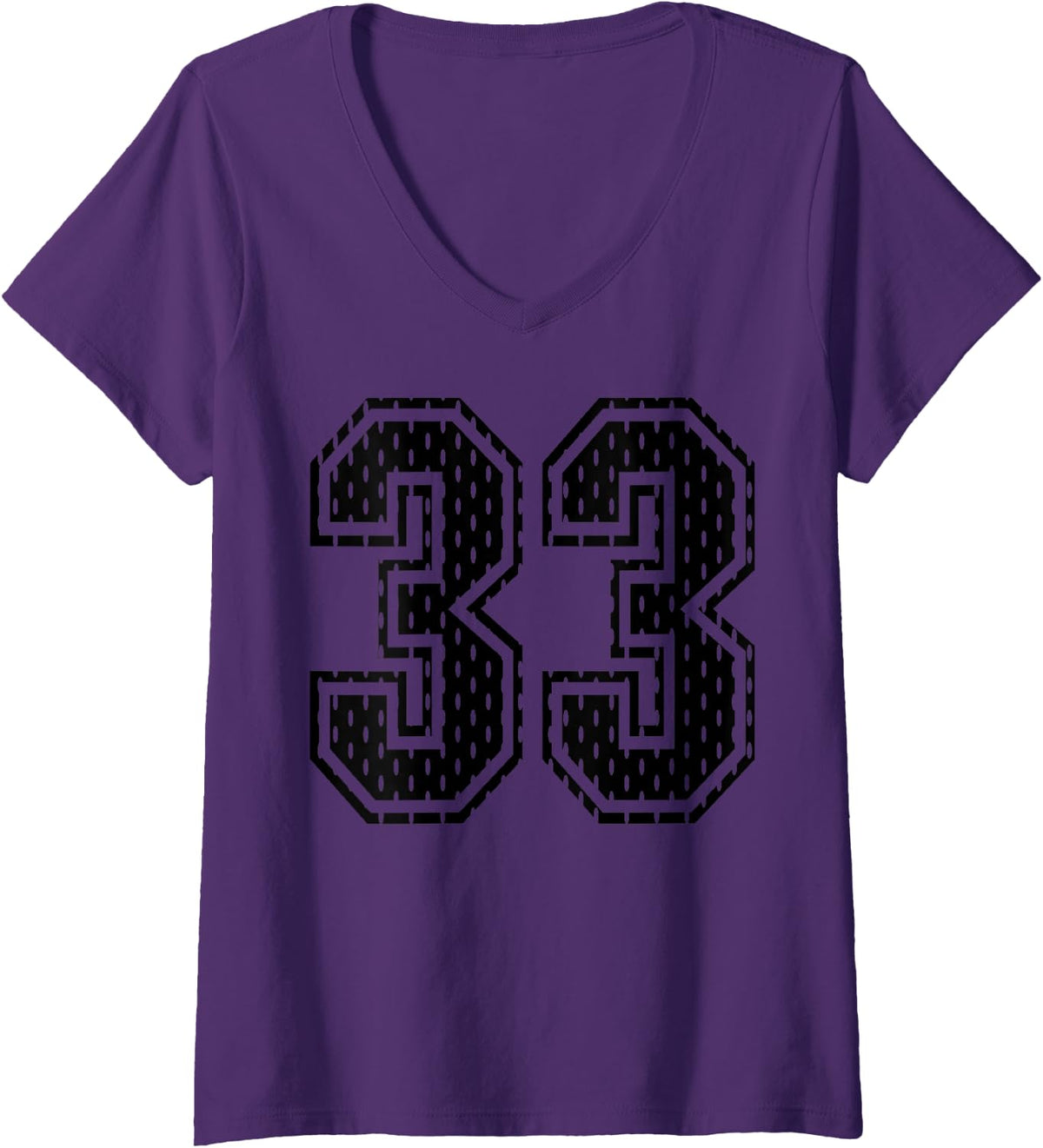 Women's Black Number 33 Sports Fan #33 Jersey Shirt Team Player V-Neck T-Shirt - Purple